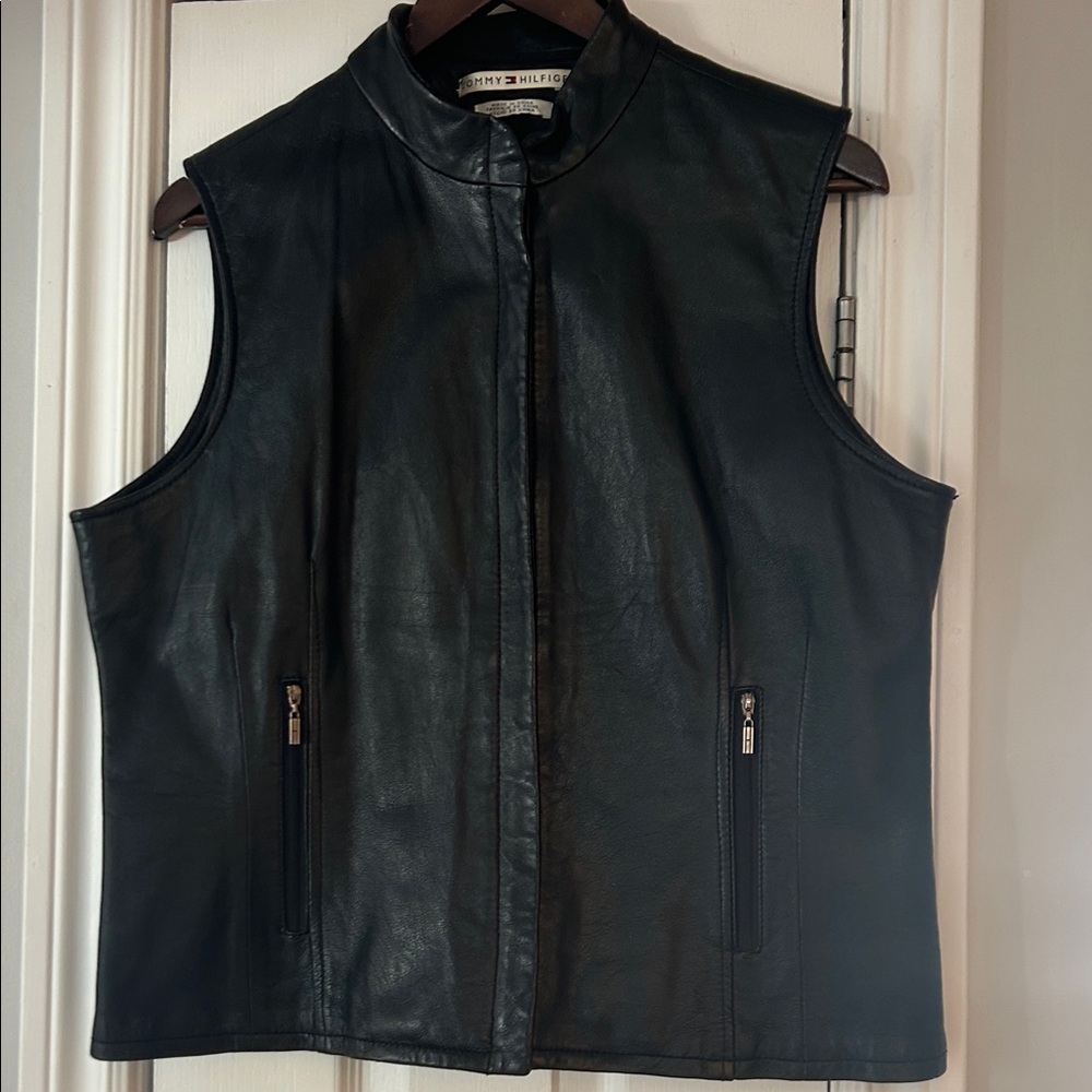 Tommy Hilfiger Black Leather Sleeveless Vest